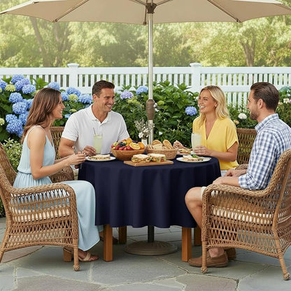 LUSHVIDA Round Outdoor Tablecloth with Umbrella Hole and Zipper, 60 Inch Navy, Washable Waterproof Table Cloth Spill Proof Wrinkle Free Table Cover for Patio Spring Summer Picnic BBQS