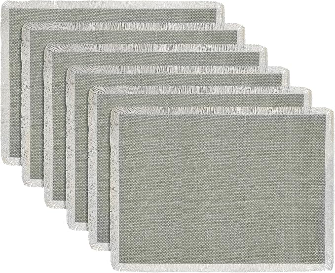 Hausattire Cotton Frayed Placemats Set of 6 Dining Table 13x19 Inch | Rustic Farmhouse Boho Washable Easter Placemat for Outdoor Parties BBQ's Wedding,Special Occasions, Nubby Cotton - Grey
