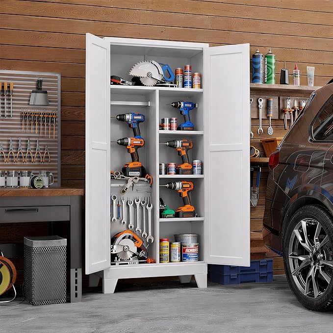 71" H Metal Storage Cabinets,Garage Storage Cabinet,Tall Pantry Cabinet with Doors,Kitchen Food Storage Cabinet,Farmhouse Storage Cabinets for Kitchen, Dining Room
