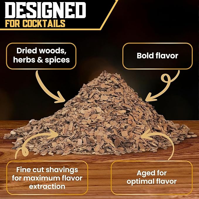 12 Wood chips for Cocktail Smoker/Smoke Gun| Woodchips for Smoking Whiskey/Bourbon/Old Fashioned| Cherry, Apple, Oak, Hickory, Cinnamon, Ginger, Orange Peel, Cloves, Alder, Peach, Rosemary, Mesquite