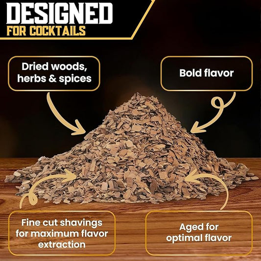 12 Wood chips for Cocktail Smoker/Smoke Gun| Woodchips for Smoking Whiskey/Bourbon/Old Fashioned| Cherry, Apple, Oak, Hickory, Cinnamon, Ginger, Orange Peel, Cloves, Alder, Peach, Rosemary, Mesquite