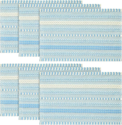 Artoid Mode Sky Blue Farmhouse Woven Braided Stripe Placemats Set of 6,12x18 Inch Seasonal Holiday Table Mats Party Kitchen Dining Decoration