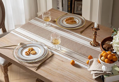 Caflife Boho Table Runner Brown for Modern Farmhouse Coffee Table Decor, Rustic Woven Runner with Handcrafted Tassels for Home Dining Table décor 13 x 90 Inch Long