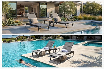 PURPLE LEAF Outdoor Chair Chaise Lounge Sun Lounges Aluminum Poolside Adjustable Reclining Patio Set of 2 Moon Basalt
