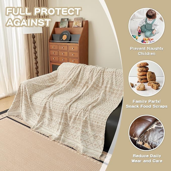 MEETSKY Boho Couch Cover for Sectional Sofa, Chenille Loveseat Sofa Covers Washable Pet Friendly Geometric Couch Covers