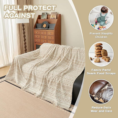 MEETSKY Boho Couch Cover for Sectional Sofa, Chenille Loveseat Sofa Covers Washable Pet Friendly Geometric Couch Covers