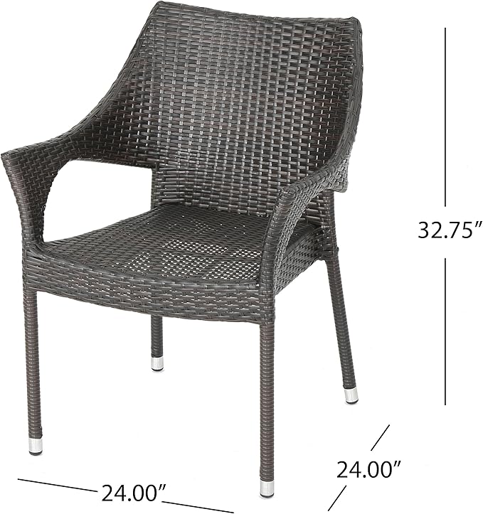 Christopher Knight Home Mirage Outdoor Wicker Stacking Dining Chairs, 4-Pcs Set, Multibrown