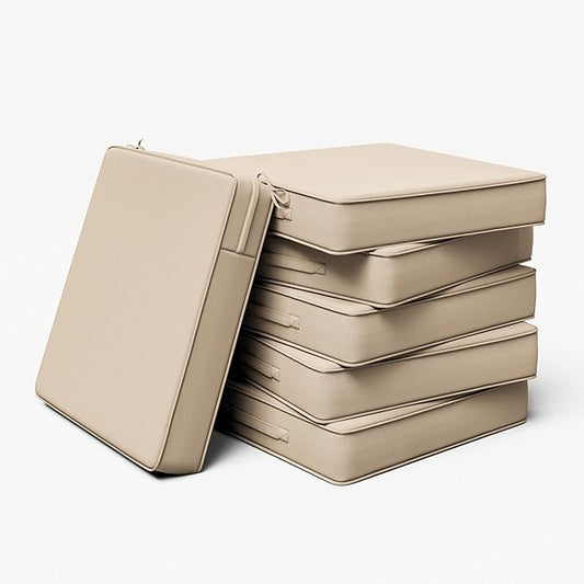 Outdoor Chair Cushion 22 x 22 x 4 Inches Patio Furniture Outdoor Waterproof Seat Cushion, Patio Chair Cushion with Handles and Ties, Square Dining Chair Cushion Set of 6, Sand