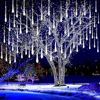 Outdoor Christmas Decorations, Waterproof 16Tube Meteor Shower Lights White | Equivalent to 2 Sets of 8-Tubes, Christmas Lights Outdoor for Xmas Holiday Wedding Yard Decor, UL Plug