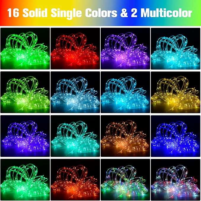 Nazuwke 66Ft LED Rope Lights Outdoor, 18 Colors Changing String Lights Plug in with Remotes, Waterproof 200 LEDs Multicolor Fairy Light, RGB Christmas Rope Lighting for Bedroom Garden Halloween Decor
