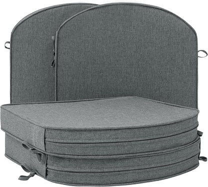 Outdoor Chair Cushions D Shaped, Set of 4, 17 x 16 Inch, Dark Grey | Water Resistant, Fade Resistant, Patio Furniture Seat Chair Pads Replacement with Ties, Non-Slip Bottom, Removable Cover