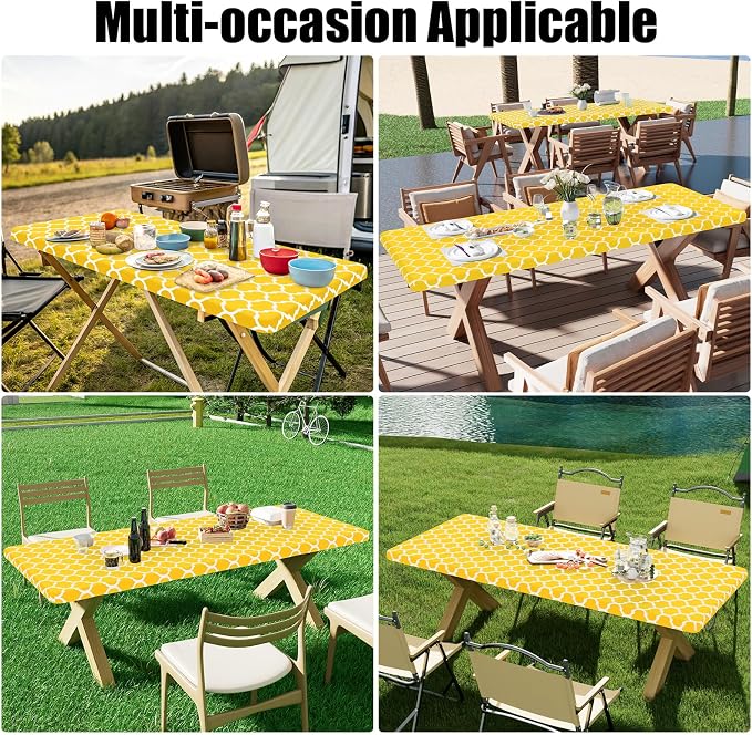 Smiry 2 Pack Rectangle Table Cloth 4 Foot, Waterproof Elastic Fitted Tablecloths, Windproof Washable Polyester Table Cover for Picnic, Camping, Outdoor (Yellow, 30"x48")