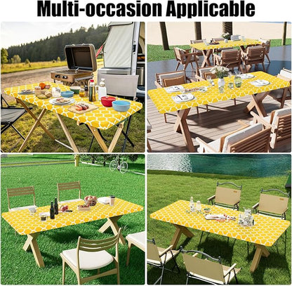 Smiry 2 Pack Rectangle Table Cloth 6 Foot, Waterproof Elastic Fitted Tablecloths, Windproof Washable Polyester Table Cover for Picnic, Camping, Outdoor (Yellow, 30"x72")