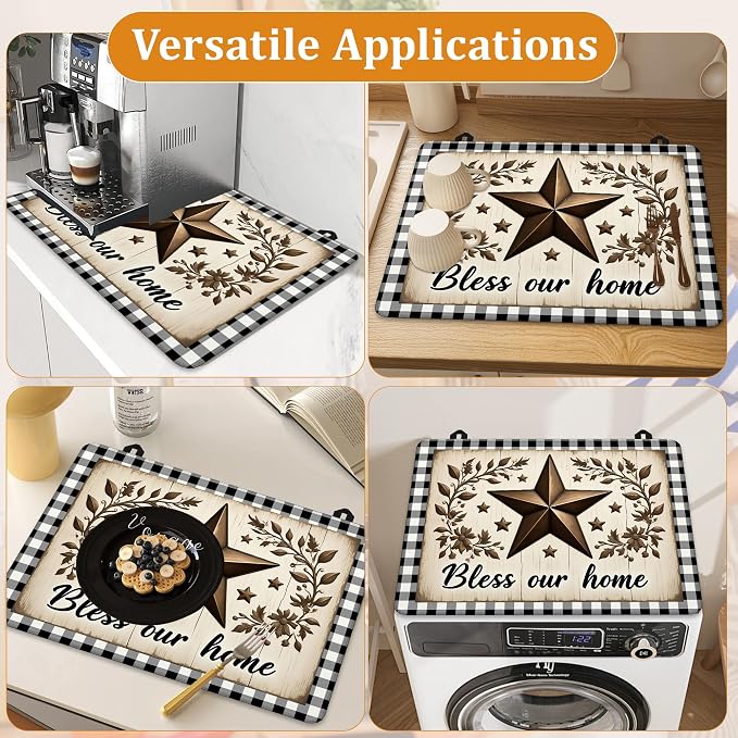 Rustic Wood Star Glass Top Stove Cover Protector,Farmhouse Heat Resistant Stove Top Cover, Large Size Range Covers for Electric Stove Countertop Mat, 28 x 20 Inch