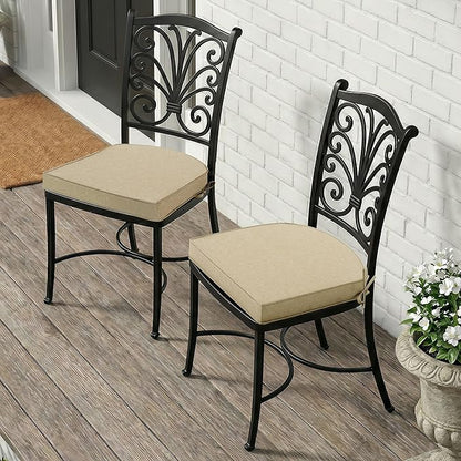 Outdoor Chair Cushions, Fade-Resistant & Water-Resistant, D Shaped Patio Furniture Seat Chair Pads Replacement with Ties, Non-Slip Bottom, Removable Cover, Set of 2, 18.5 x 16 Inch, Natural