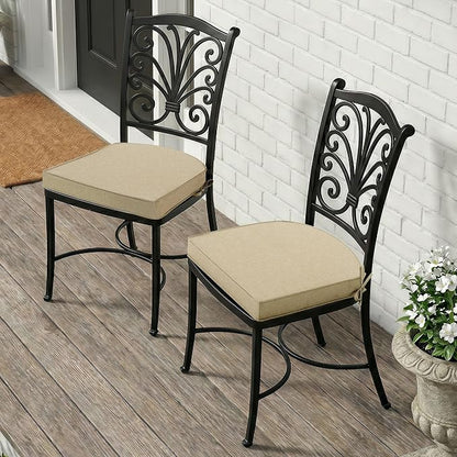 Outdoor Chair Cushions, Fade-Resistant & Water-Resistant, D Shaped Patio Furniture Seat Chair Pads Replacement with Ties, Non-Slip Bottom, Removable Cover, Set of 6, 17 x 16 Inch, Natural