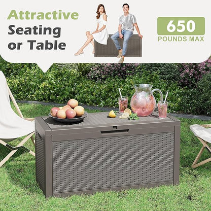 60 Gallon Outdoor Storage Deck Box Waterproof,Large Resin Storage Container for Outside,Patio Accessories for Outsid,Backyard Delivery Boxes,Lockable Lid,Rattan Gray