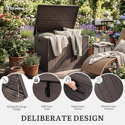 YITAHOME XXL 230 Gallon Extra Large Outdoor Deck Box, Lockable Resin Double-Wall Storage Box and Waterproof Patio Furniture Bin for Garden Tools & Pool Accessories, Brown