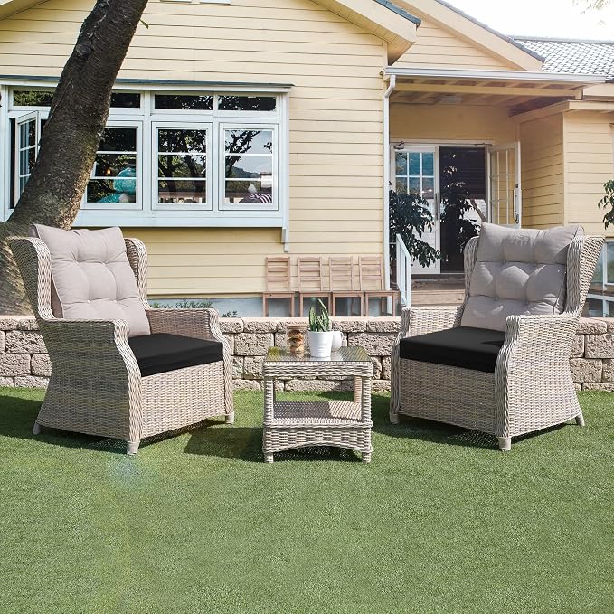 Outdoor Chair Cushions, Set of 4, 24"*24"*4", Water Resistant, Black | High-Density Foam Patio Cushions with Ties, UV & Fade Resistant, Square Corner Seat Cushions for Outdoor Furniture