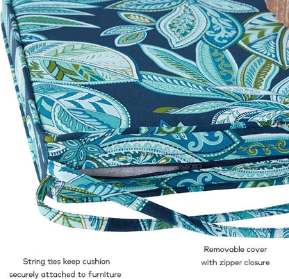 Outdoor 18 inch Square Patio Dining Chair Pads – Comfortable Fiber-Filled Seat Cushions with Ties, Reversible Polyester Fabric - Botanical Crestwood, Set of 4