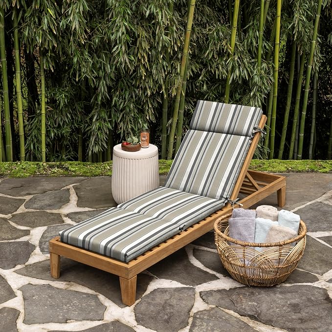Arden earthFIBER Outdoor Chaise Cushion, 21 x 72, Rain-Proof, Fade Resistant, Cushion for Chaise Lounger Taupe Grey Boardwalk Stripe | Lounge Cushion, Rain-Proof, Fade Resistant, Cushion for Chaise Lounger, Mold and Mildew Resistant