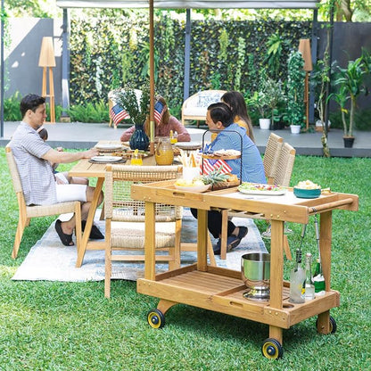Cambridge Casual Mozaic Teak Outdoor Kitchen Cart, Solid Teak Wood Serving and Prep Station with Natural Finish, Weather-Resistant Utility Cart for Patio, Garden, BBQ, or Outdoor Entertaining Space