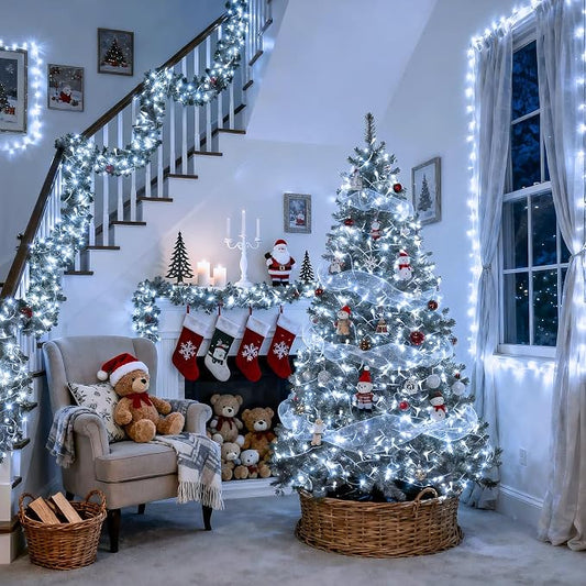JMEXSUSS 66ft 200 LED White Christmas Lights Indoor Outdoor Plug in | Connectable String Twinkle Lights Outdoor Clear Wire Plug in for Bedroom Classroom House Fireplace Christmas Tree Decoration