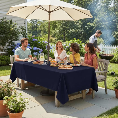 LUSHVIDA Rectangle Outdoor Tablecloth with Umbrella Hole and Zipper, 52x70 Inch Navy, Washable Waterproof Table Cloth Spill Proof Wrinkle Free Table Cover for Patio Spring Summer Picnic BBQS