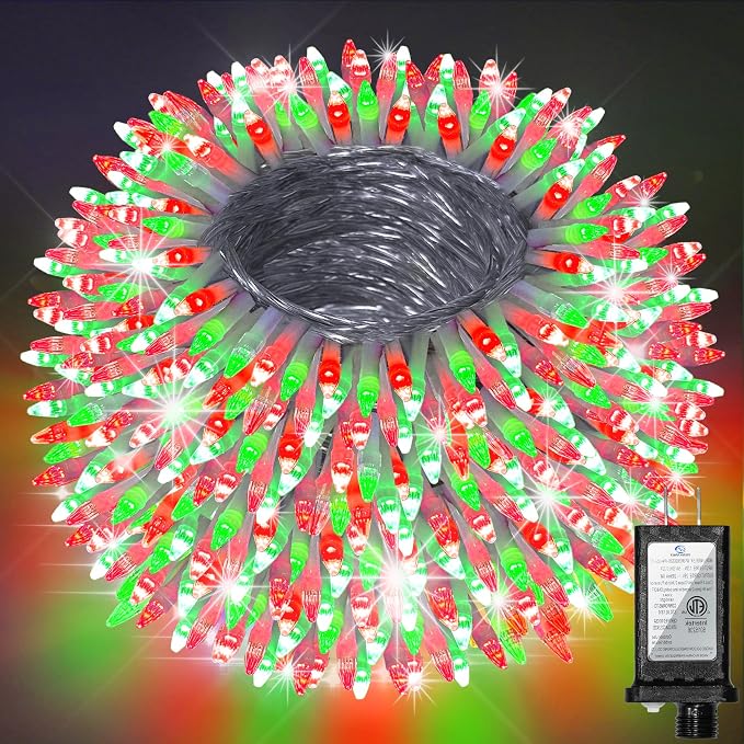 Christmas String Lights Outdoor 470FT 1500 LED Red & Green | Dimmable, 12 Light Styles, Memory Timer, Waterproof, 29V Safe Low Voltage, Diamond-Faceted LED, Energy Efficiency