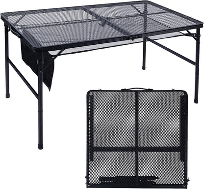JOUYEK Folding Grill Table, 4x2 FT Portable Camping Height Adjustable Table | Lightweight Height Adjustable Metal Tables with Mesh Desktop and Mesh Bag, Outdoor Tables for Camping, Picnic, Beach and BBQ