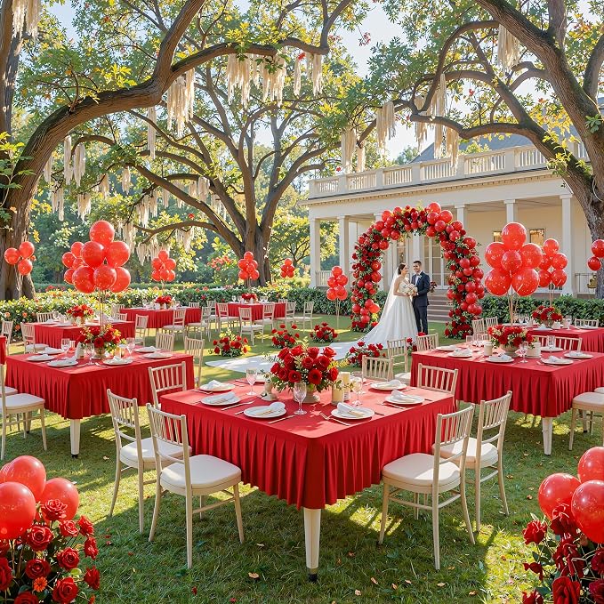 PARTISKY Red Spandex Square Tablecloths 54x54 Inch, 2 Pack Wrinkle Free Fitted Card Table Cloth Stretch Square Table Cover for Kitchen Dinner, Holiday Party, Wedding Banquet, Display Trade Show