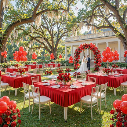 PARTISKY Red Spandex Square Tablecloths 54x54 Inch, Wrinkle Free Fitted Card Table Cloth Stretch Square Table Cover for Kitchen Dinner, Holiday Party, Wedding Banquet, Display Trade Show