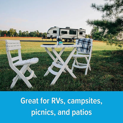 Camco Outdoor Table and Chair Set | Features Foldable Design for Compact RV Storage and Organization | Great for Camping, Events, Patios, and More | No-Tool Assembly | 3-Piece, White (51640)