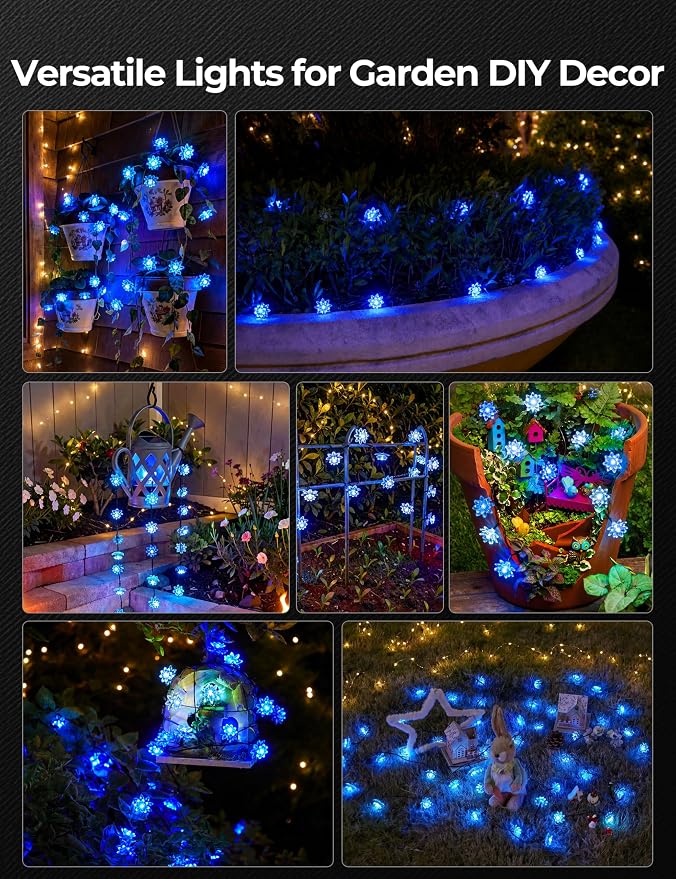 Brightown 50 LED Blue Flower Solar String Lights for Outside, 23FT Solar Christmas Lights Outdoor with 8 Modes, Fairy Lights Decorative for Yard Garden Fence Porch Tree Party Wedding