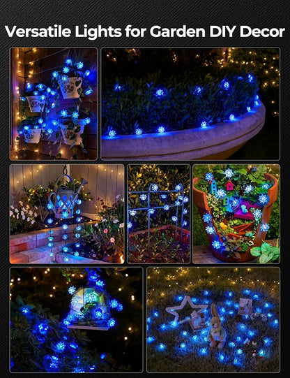 Brightown 50 LED Blue Flower Solar String Lights for Outside, 23FT Solar Christmas Lights Outdoor with 8 Modes, Fairy Lights Decorative for Yard Garden Fence Porch Tree Party Wedding