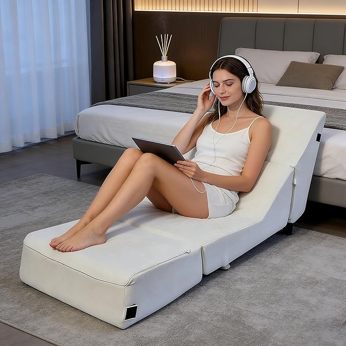 jela Luxury Indoor Chaise Lounge, Foldable Sofa Bed Chair with Soft Foam & Machine Washable Cover (Miss Sand)