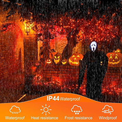 kemooie 500 LED Halloween Lights Outdoor, 164 FT Fairy Lights with 8 Modes | Orange, Timer&Memory Function, Plug in, IP44 Waterproof, Indoor Outdoor Use, Home/Party/Garden/Halloween Decor