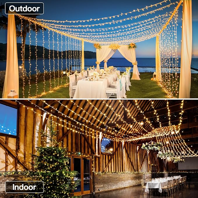 196FT 600 LED Christmas Lights Outdoor Waterproof, Timer & Memory Function, 8 Modes Warm White String Lights Plug in Twinkle Lights for Xmas Tree Holiday Garden Indoor Party Decor
