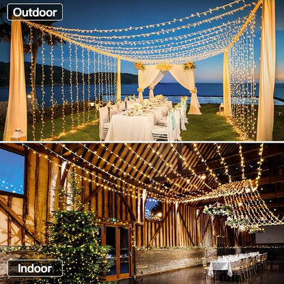 196FT 600 LED Christmas Lights Outdoor Waterproof, Timer & Memory Function, 8 Modes Warm White String Lights Plug in Twinkle Lights for Xmas Tree Holiday Garden Indoor Party Decor