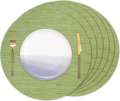Round Placemats Set of 6 Heat Resistant Vinyl Placemats 15 inch Washable Non-Slip Table Mats Woven Place Mats for Dining Table (Green, Set of 6)