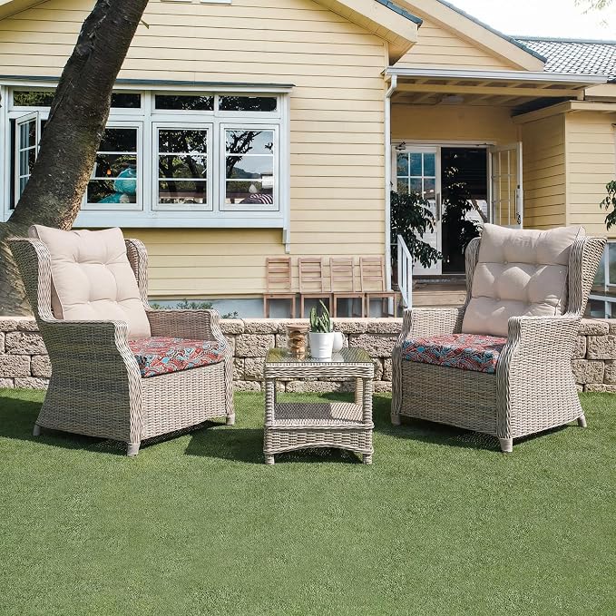 UNIKOME Outdoor Chair Cushions Pack of 4, Water Resistant Patio Cushions with Ties, High Density Sponge Filling Square Corner Seat Cushions for Outdoor Furniture, 19"*19"*3", Brown Paisley