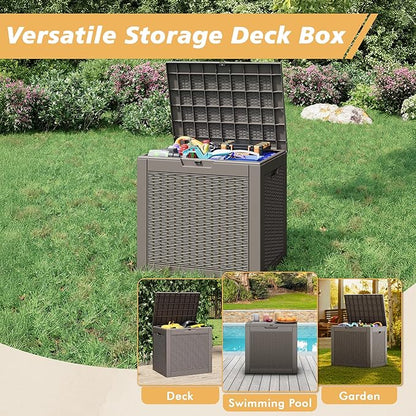 Fancyango 32 Gallon Outdoor Deck Box Waterproof, Storage Box for Patio, Resin Storage Bench Lockable for Garden Tools, Package Delivery, Grey