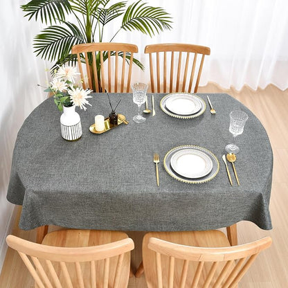 Wolkemer Faux Linen Small Oval Tablecloth 52x70 Inch Charcoal Table Cloth | Heavy Duty Wrinkle Resistant Fabric Table Cloth, Farmhouse Rustic Oval Table Cover for Kitchen Dining Indoor Outdoor Tabletop
