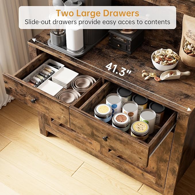 GarveeHome Kitchen Pantry Cabinet with Microwave Stand, Freestanding Hutch Cabinet with Buffet Cupboard, Tall Kitchen Cabinets with Adjustable Shelves for Dining Room, Brown
