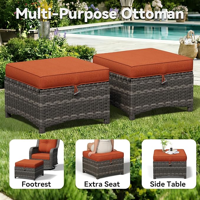 3-Piece Outdoor Couch Set, Include Wicker Patio Sofa with Thickened Olefin Cushions, High Back and Deep Seating, Hand-Woven PE Rattan and 2 Ottomans, Patio Conversation Set for Porch, Deck