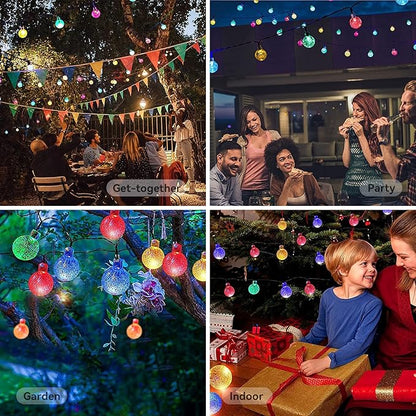 Solar String Lights Outdoor Waterproof IP65 9.3 Feet 20 LED 8 Modes Crystal Globe Fairy Light for Garden Parterre Terrace Decor,Wedding,Party,Camping（Multi-Colored）