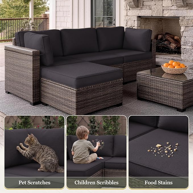 9 Pcs Outdoor Patio Cushions Covers Replacement Sets, Covers Only | 9 Pcs Patio Cushions Covers Replacement UV Resistant, Water Anti-Slip, Heavy-Duty Zippers for 5 Pcs Patio Furniture Set