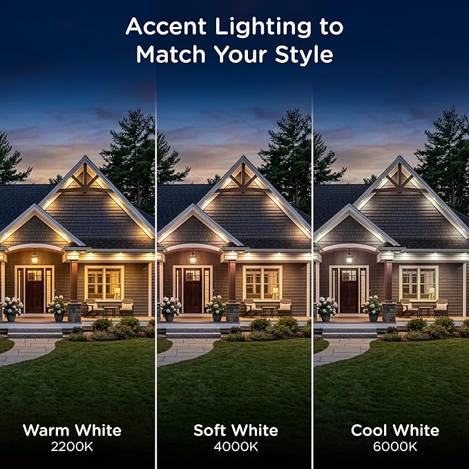 Enbrighten Accent Permanent Outdoor Lights, 100ft, 24 Lights, Smart | White Cord, RGBWIC LEDs, Weatherproof, Cuttable, Link to 200ft, Christmas, App Control, Works with Alexa & Google Home