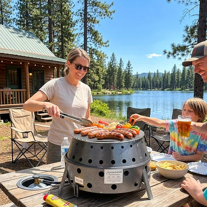 Volcano 2 Collapsible Grill/Stove, Portable Camping Charcoal or Wood Cooker, Folding Outdoor Grill with Carrying Case, 13" Cooking Surface, Compact Steel Camp Cooker for Tailgating Backyard Use