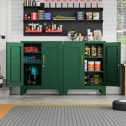 GAIOUS 36" Tall Metal Storage Cabinet with Lock, File Cabinet with 2 Doors and 2 Adjustable Shelves, Green Bathroom Floor Storage Cabinets, Freestanding Small Locked Cabinets for Home/Office/Garage